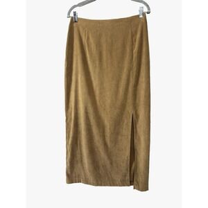 Dressbarn Womens Size 8 Maxi Skirt Tan Faux Suede Side Slit Western Cowgirl Boho